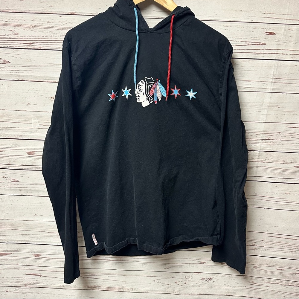 CHICAGO BLACKHAWKS Four Stars Collection Black Long Sleeve Hooded T-Shirt